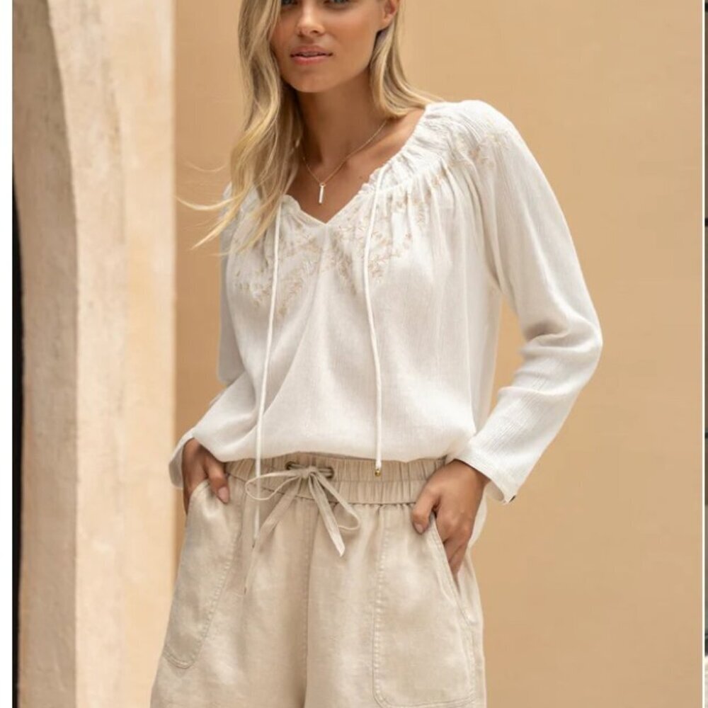 Nomad Embroidered Madison Cotton Top Coconut Size L